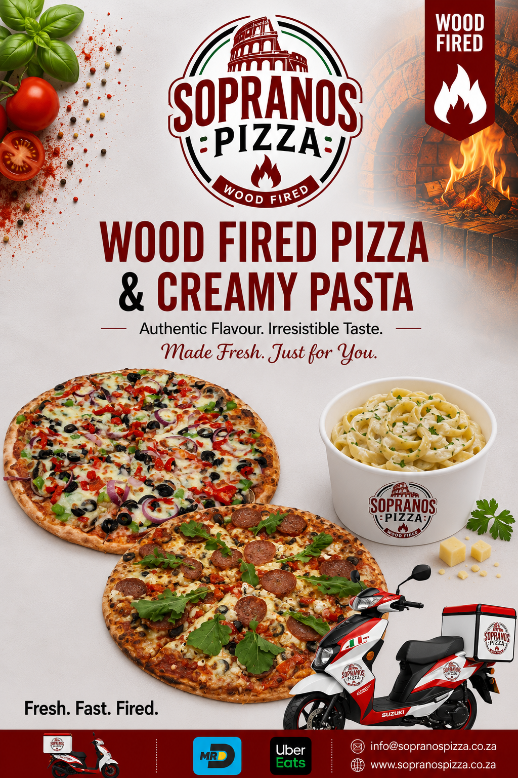 Wood-fired pizza and creamy pasta